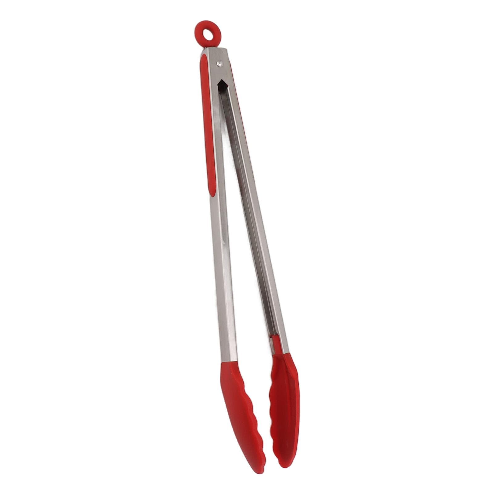 Kitchen Tongs Silicone Stainless Steel Heat Resistant Anti Slip Food Serving Tongs for Baking Red