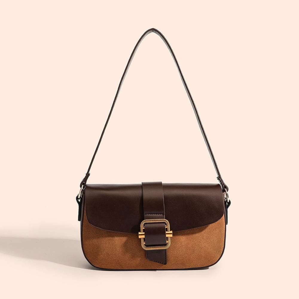 Women's Winter Single-shoulder Bag, Niche Design, Contrasting Color Saddle Bag, Matte Patchwork Underarm Bag brown