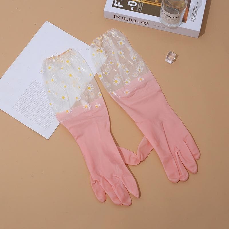 1 Pair Of Dishwashing Gloves Thick And Durable Washing Clothes Gloves Waterproof Non-slip Housework Gloves pink