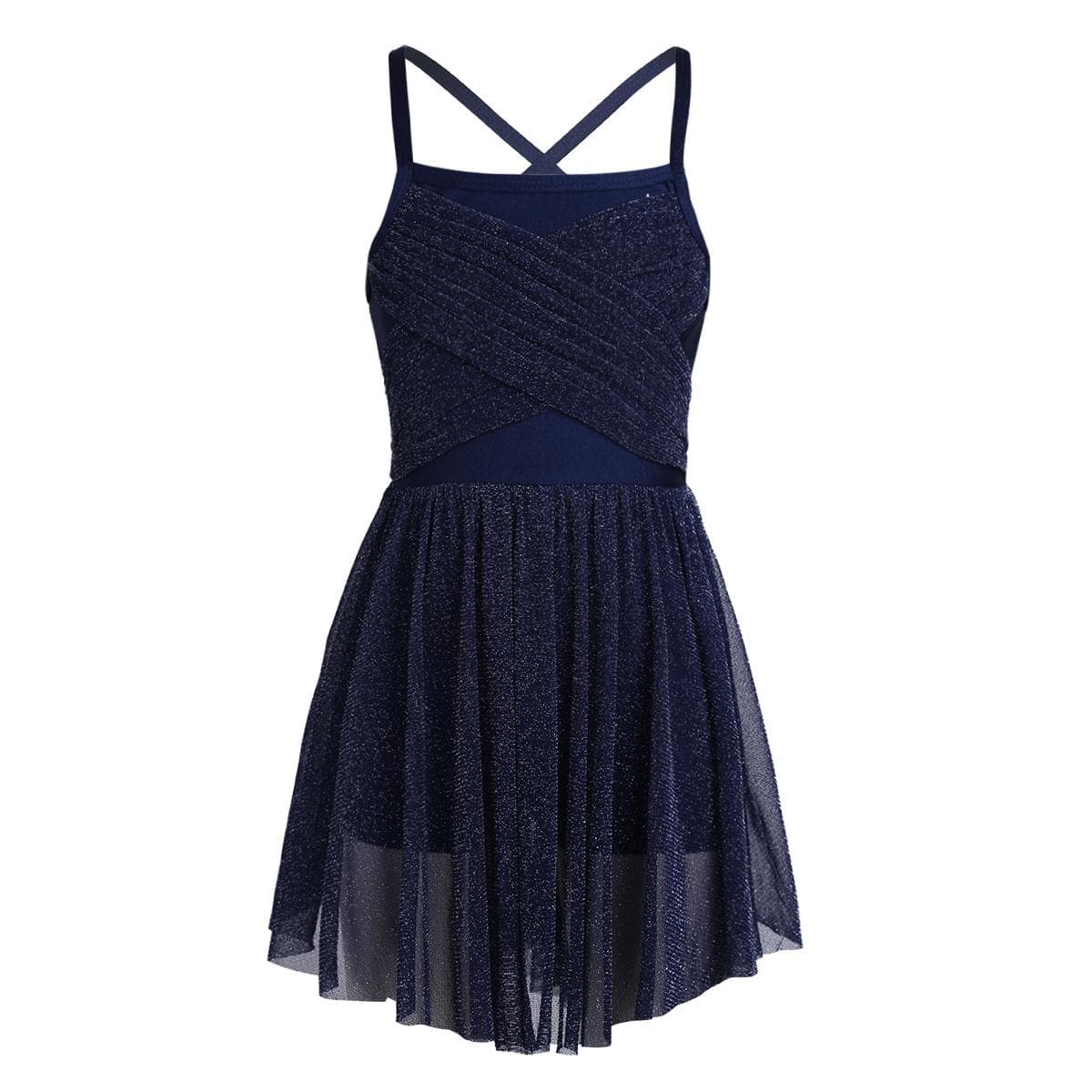 Kids Girls' Criss Cross Spaghetti Straps Ballet Latin Contemporary Dance Glittery Lyrical Dress 5-6 Years navy blue