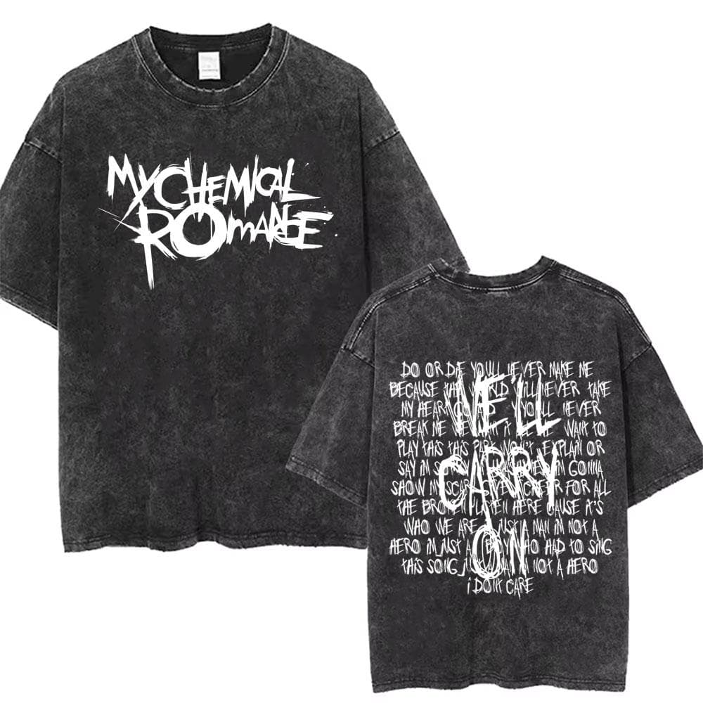 Men Women Punk Emo Rock Oversized Short Sleeve Tops Rock Band My Chemical Romance Washed Vintage Printed T Shirt XL