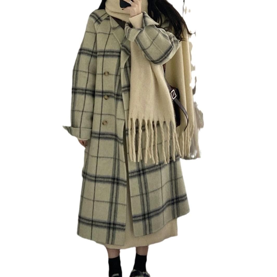 Winter Korean Woolen Coat Women's Woolen Coat Double-sided Plaid Coat XL