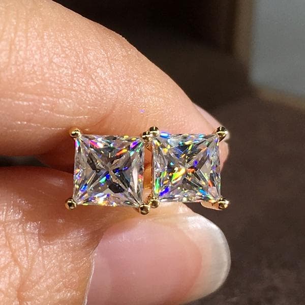 Simple Fashion Princess Cut Mystic Multicolor Birthstone Jewelry Crystal Zircon Stud Earrings white/gold