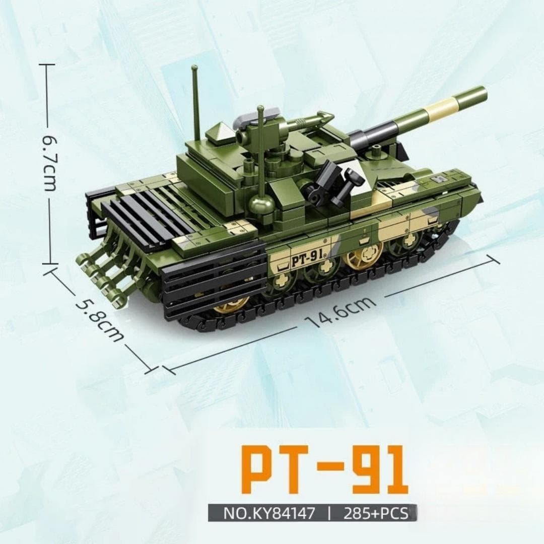 WW2 Military SWAT PT-91 Main Battle Tank Model Building Blocks Army Soldier Vehicle Bricks Birthday New Year Toy Gifts for Children Boy Kids Adult No Box