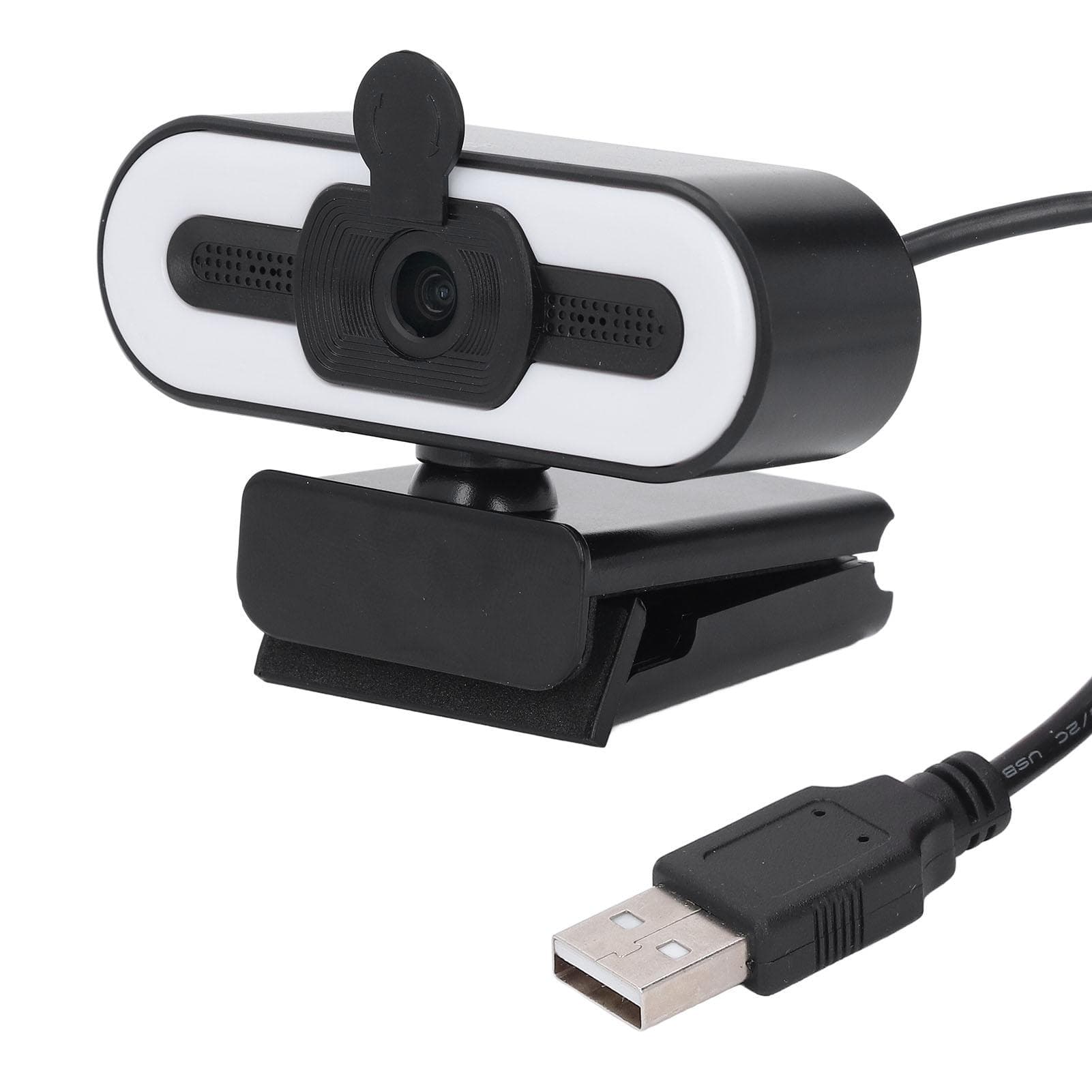 1080P HD Webcam with Adjustable Ring Light and Microphone Wide Angle Camera USB 2.0 Plug and Play