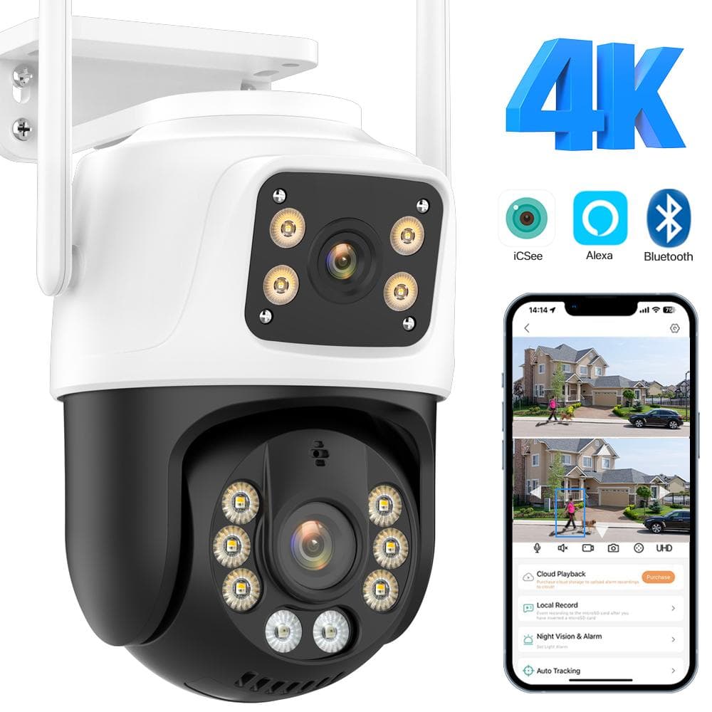 New EU Outdoor PTZ Camera With 4K 8MP HD Wifi IP Camera Dual Screen Auto Tracking Wireless Security Protection CCTV Surveillance iCSee 4MP Camera