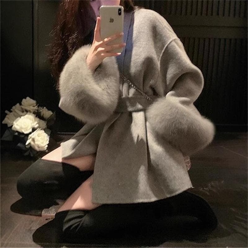 New Autumn and Winter Double-sided Cashmere Coat for Women Fox Fur High-end Cloak Woolen Coat for Women S