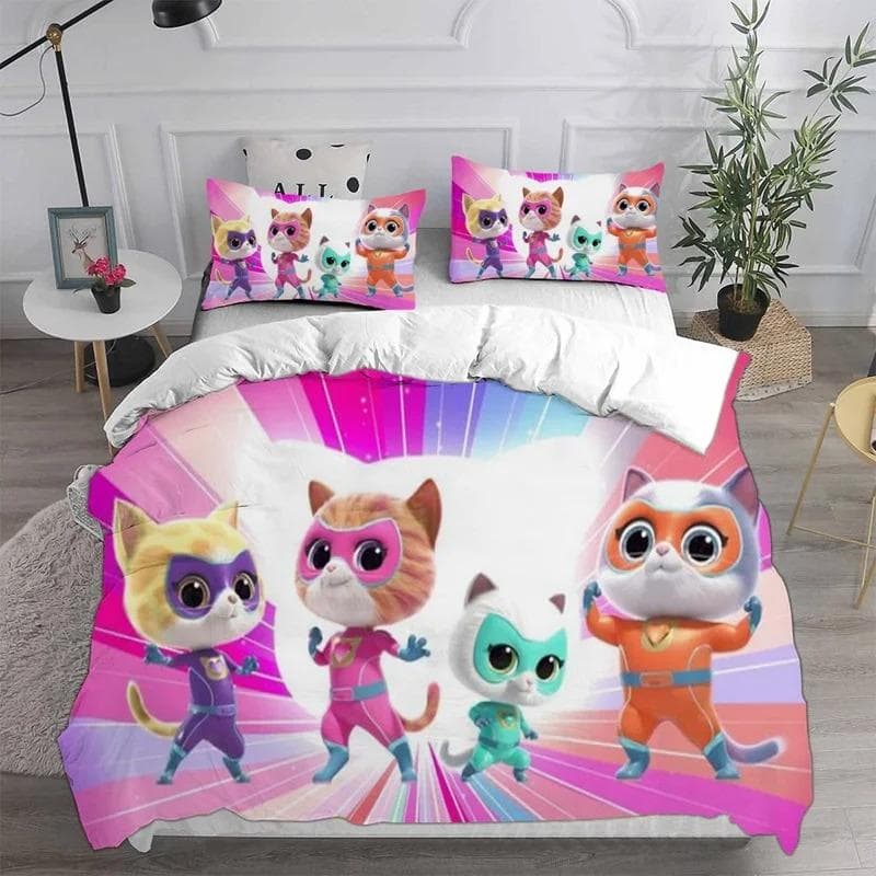 Anime Super Kitties Bedding Sets Comforter Quilt Bed Cover Duvetcover Pillow Case Sets Kids Adult Size Home Textiles 70x133cm 2pcs