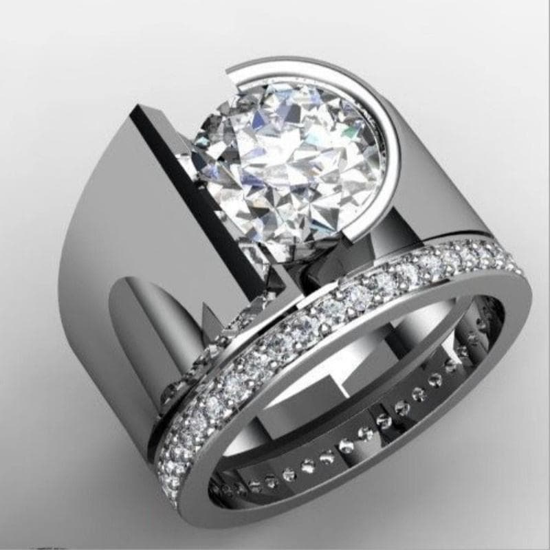 European Wide Face Silver Plated Zirconia Ring Niche Design Unique Men's and Women's Engagement Wedding Rings for Anniversaries and Birthday Gifts 11