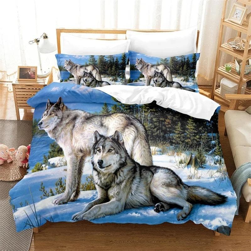 3D Wild Animal Duvet Cover Moon And Wolf Bedding Set Microfiber Galaxy Comforter Cover King Full For Kids Teens Boys Room Decor 70x133cm 2pcs