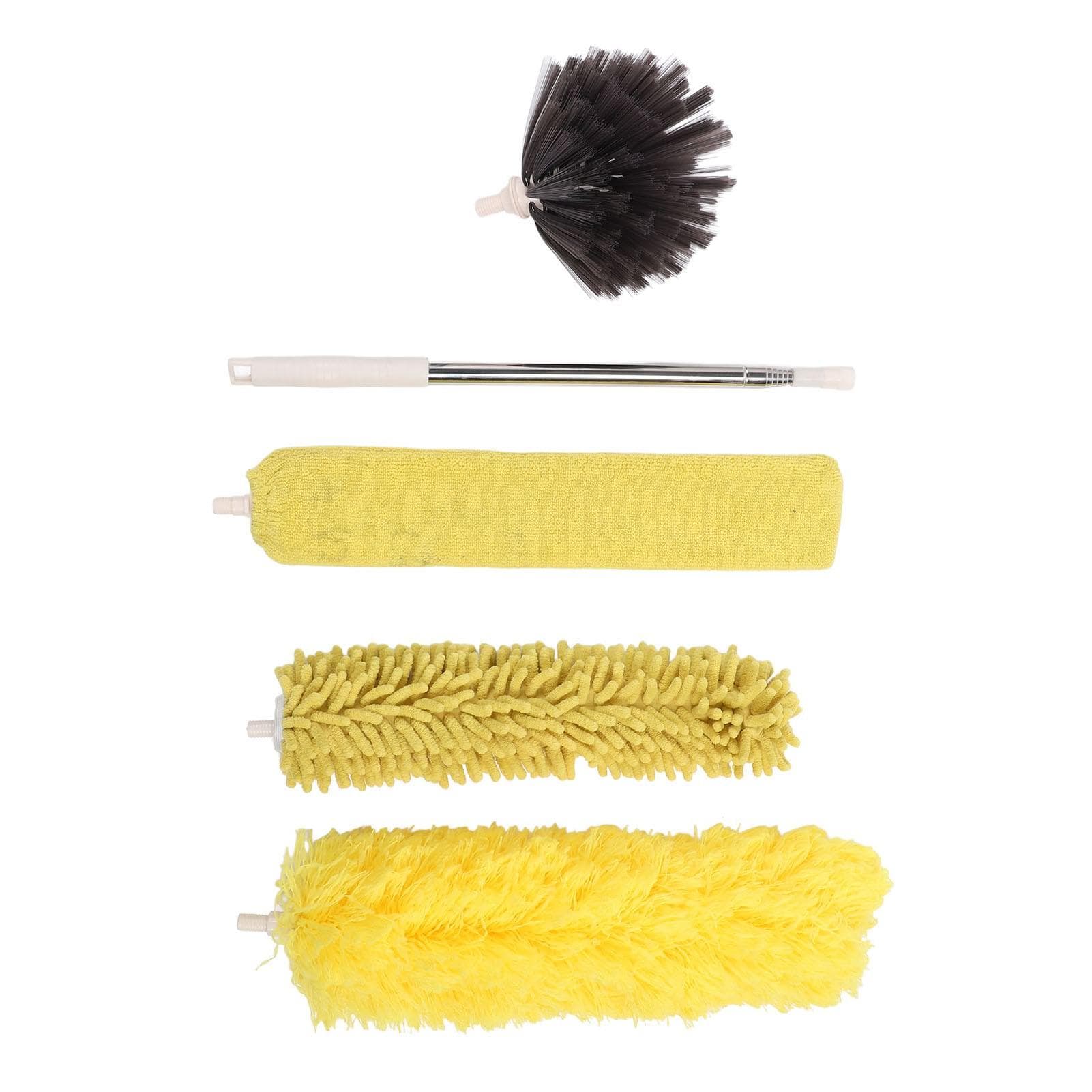 Microfibre Duster with Telescopic Extension Pole 4 Heads Cobweb Brush Bendable Washable Reusable
