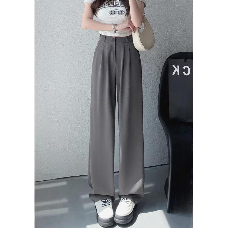 Spring and Summer New Narrow Wide-leg Casual Pants Women's High Waist Pendant Loose Straight Suit 5XL gray