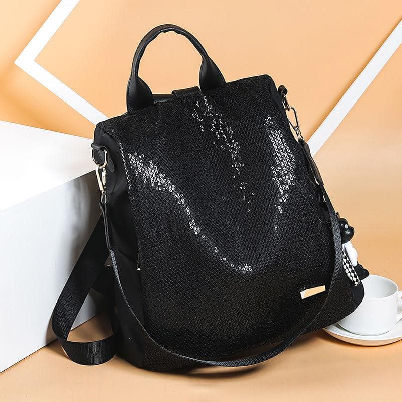 Sequin Backpack Girls Anti-theft School Bag Oxford Cloth Travel Backpack Large Capacity Shopping Bag black