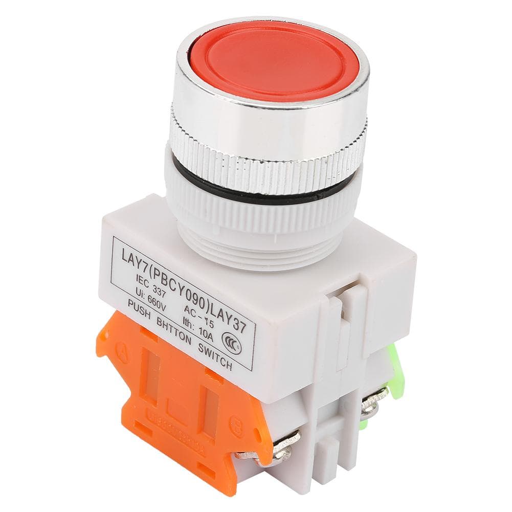 Self Locking Flat Head Red Push Button Switch 22mm Mount LAY3711BNZS