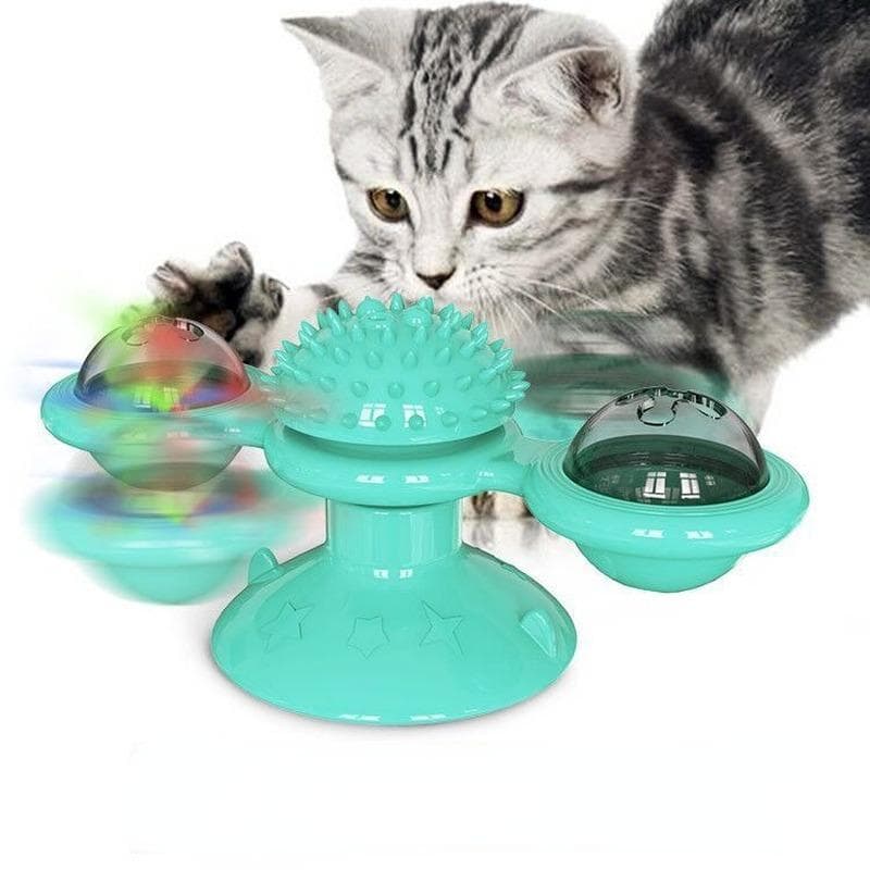 Windmill Cat Toy Interactive Pet Toys for Cats Puzzle Cat Game Toy with Whirligig Turntable for Windmill Cat Toys Cat Spinner Cat Spinner Toy With light-up ball blue