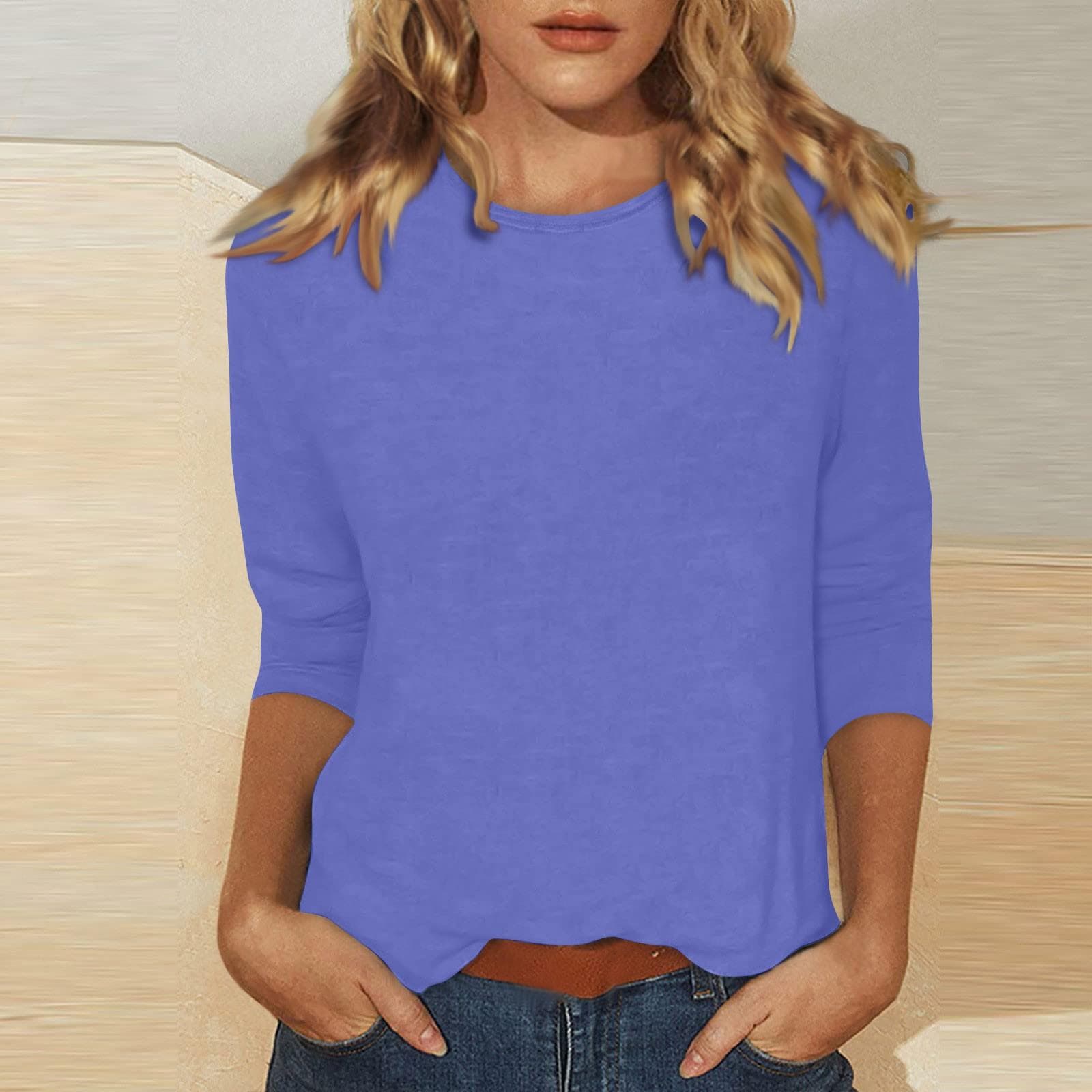 Women's Fashion Daily Versatile Casual O-Neck Three Quarter Sleeve Printed Top M purple