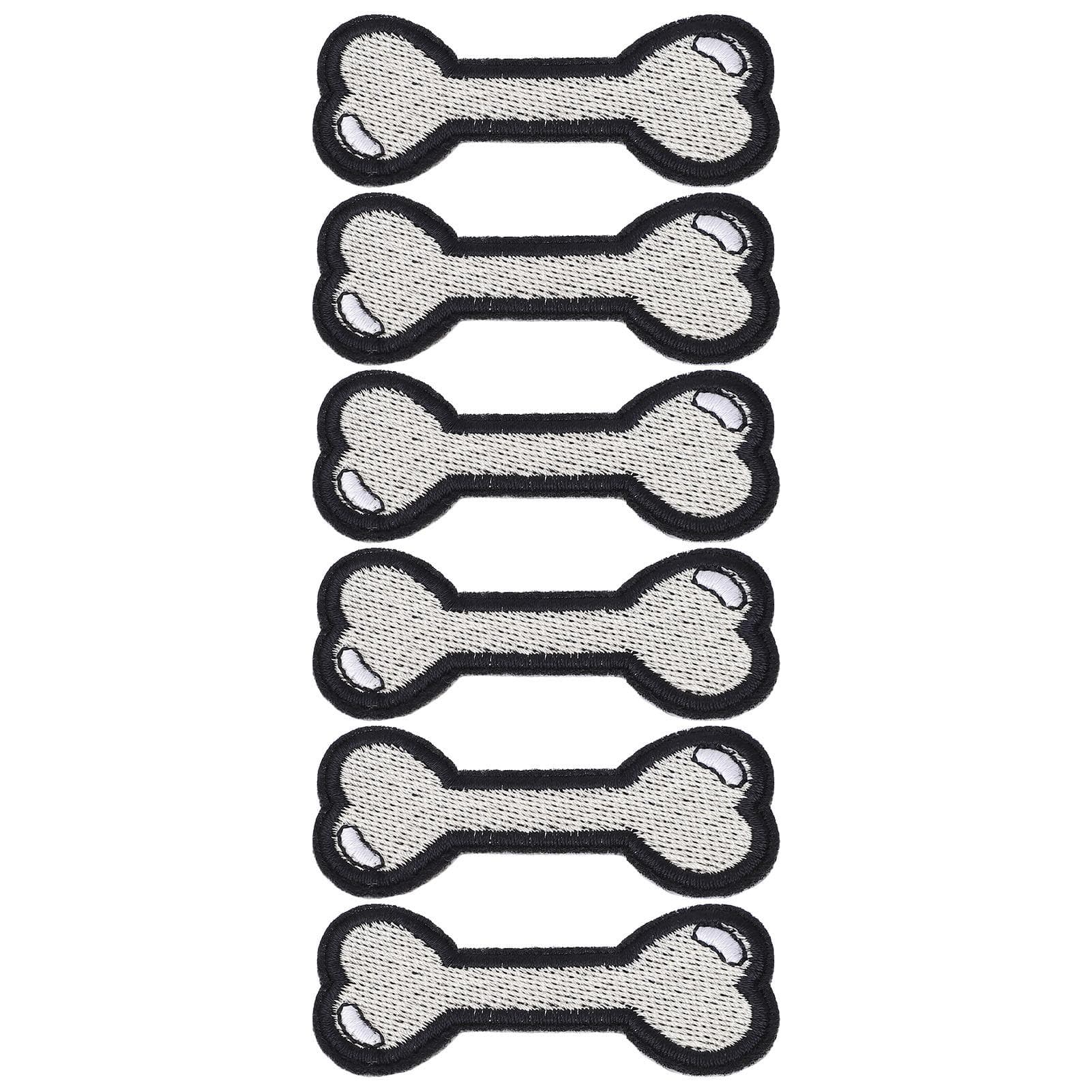 6pcs Patches Dog Bone Pattern DIY Clothing Cotton Material 6x2.7cm2.4x1.1in Embroidered Fabric