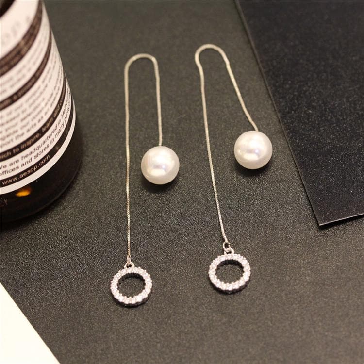 1 Pair 3 Styles Crystal Long Chain Tassel Dangle Threader Earring for Women Round gold