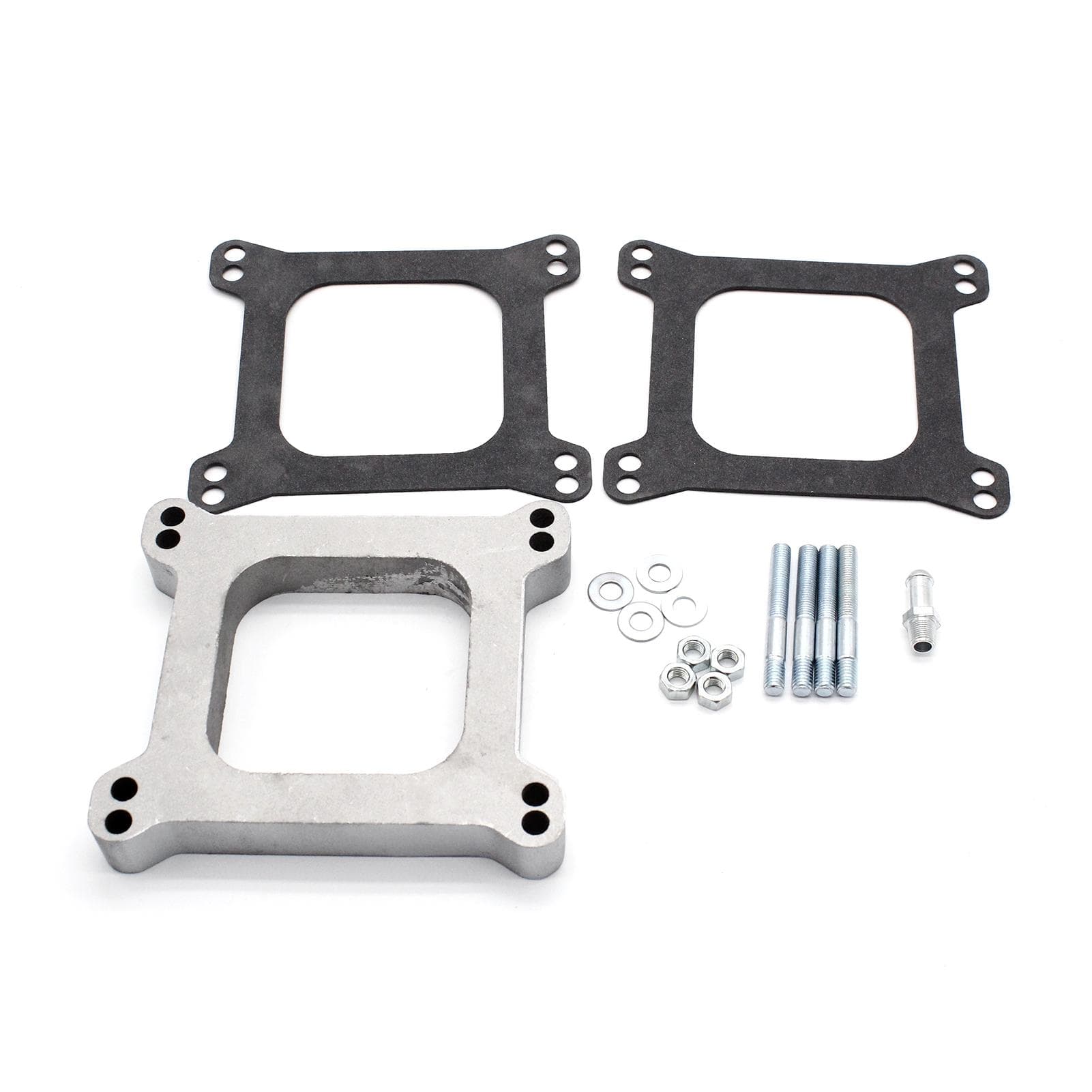 1inch Aluminum Carb Carburetor Spacer W/ 3/8inch Vacuum Tube Replacement for Chevy Ford Mopar Holley with Vacuum Tube silver