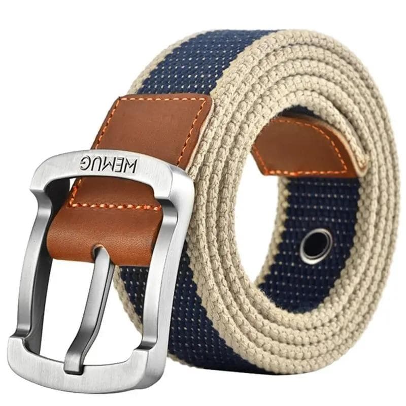 3.5cm Outdoor Canvas Men's Belt Solid Color Black and Red Striped Woven Alloy Pin Buckle Sports Overalls Belt for Men Wholesale 110cm blue