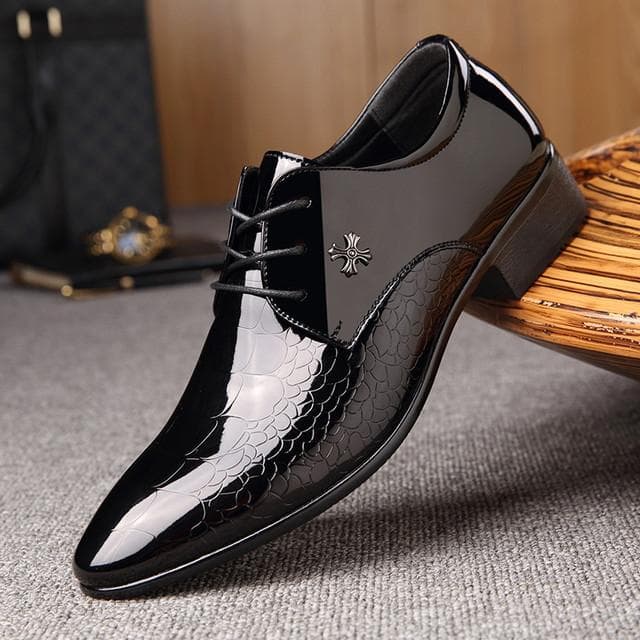 Oxford Shoes for Men Luxury Patent Leather Wedding Shoes Pointed Toe Dress Shoes Classic 41 black