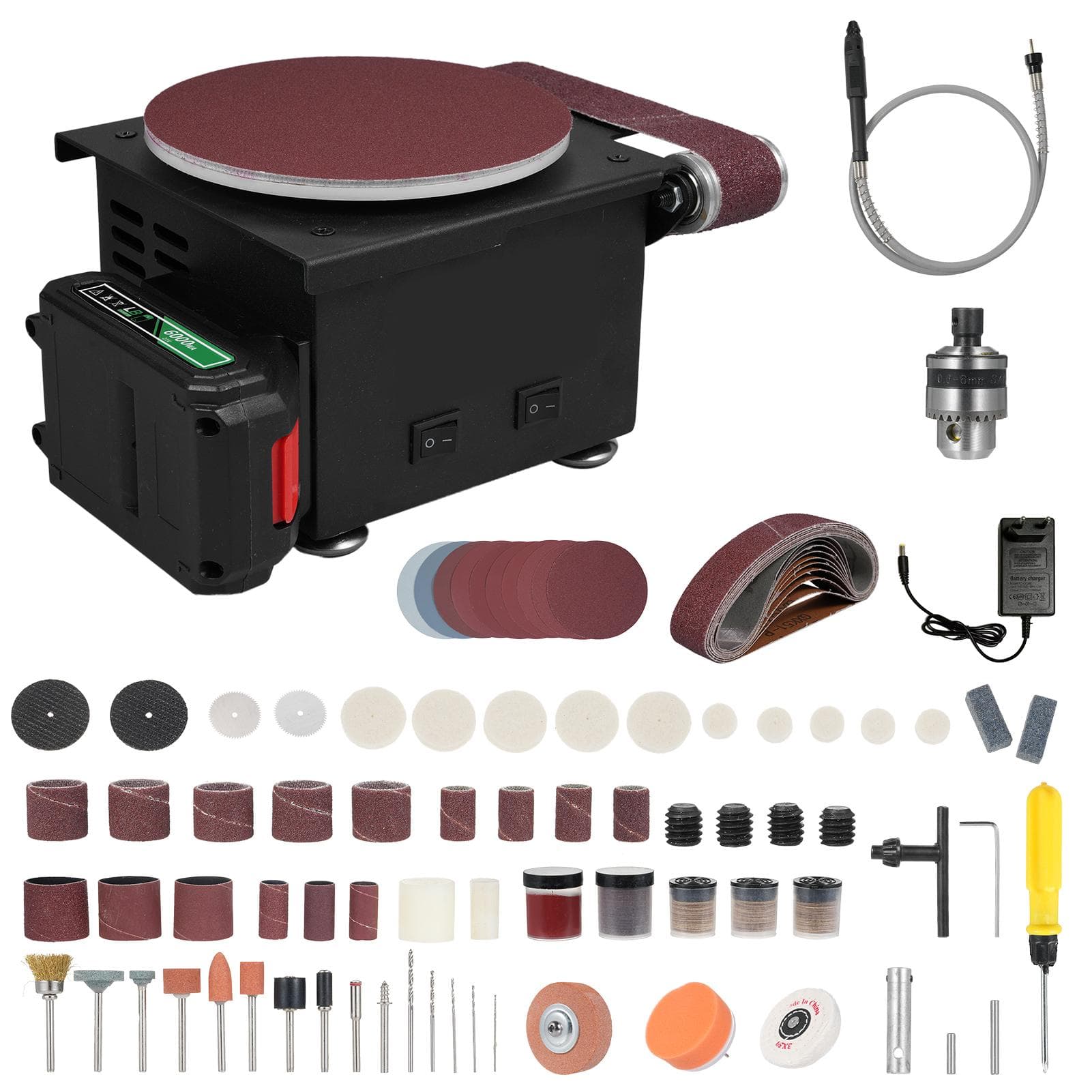 6000WA Lithium Battery Three-Purpose Electric Miniature Grinding And Polishing Machine, 6-Inch Sand black