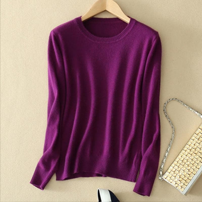 Women's Cozy Knitted Pullover Sweater Crew Neck Fuzzy Slim Fit Red Black Sweater XL Violet