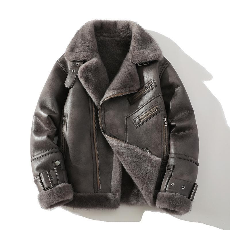 Men's Loose Large Size Fur One Padded and Thickened Warm Lapel Casual Jacket XXL gray-blue