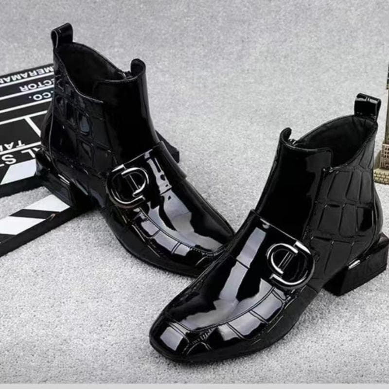 2025 New Short Boots Women's Lacquer Leather Fashion Boots Women's Shoes 41