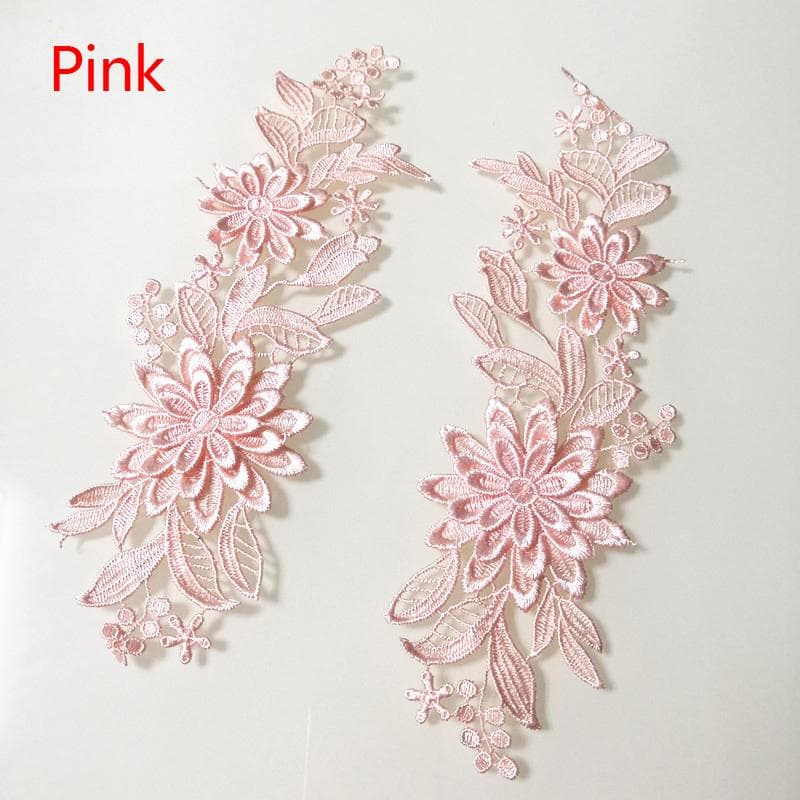 1 Pair Wedding Bridal 3D Lace Trim Sewing Motif Embroidery Applique DIY Patches Flower Fabric Craft pink
