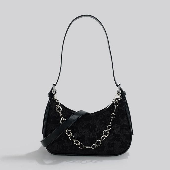 Fashionable and Versatile Jacquard Small Bag, Single-shoulder Crossbody Underarm Bag, High-end and Niche Design Women's Bag black
