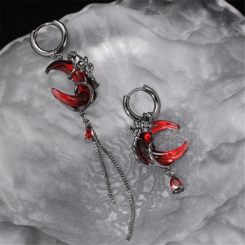 Red Moon Rose Earrings Women European American Style Personality Crystal Drop Pendant Earrings