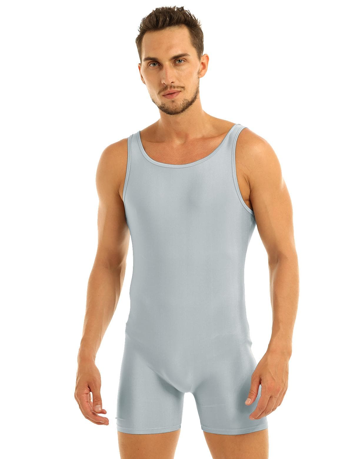 Men's One Piece Boxer Shorts Rompers Modified Wrestling Singlet Bodysuit Workout Sports Leotard 2XL grey