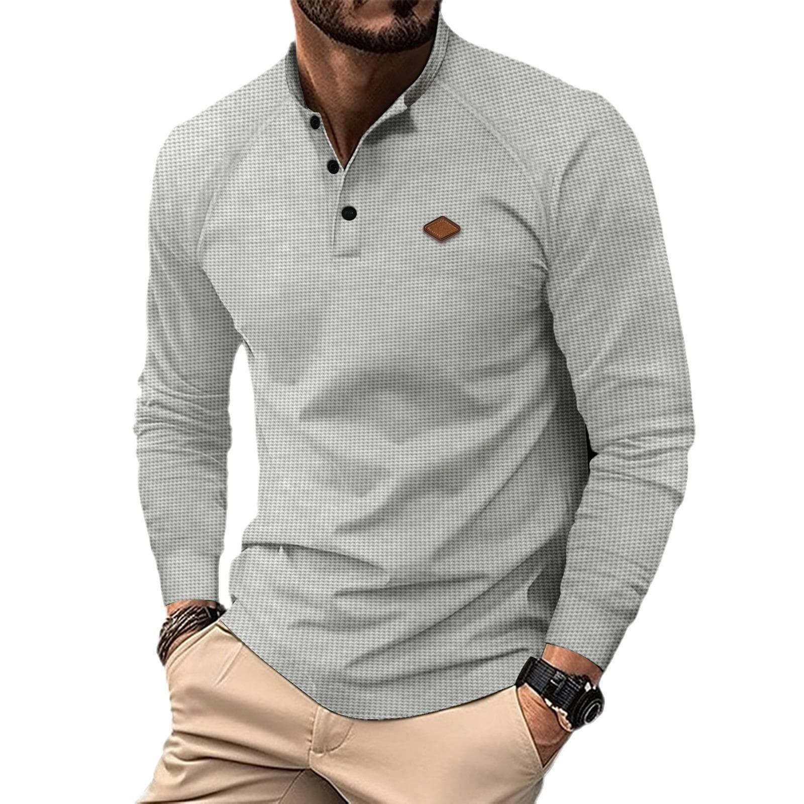 New Autumn and Winter Men's POLO Shirt Lapel Solid Color Long Sleeve Sports L