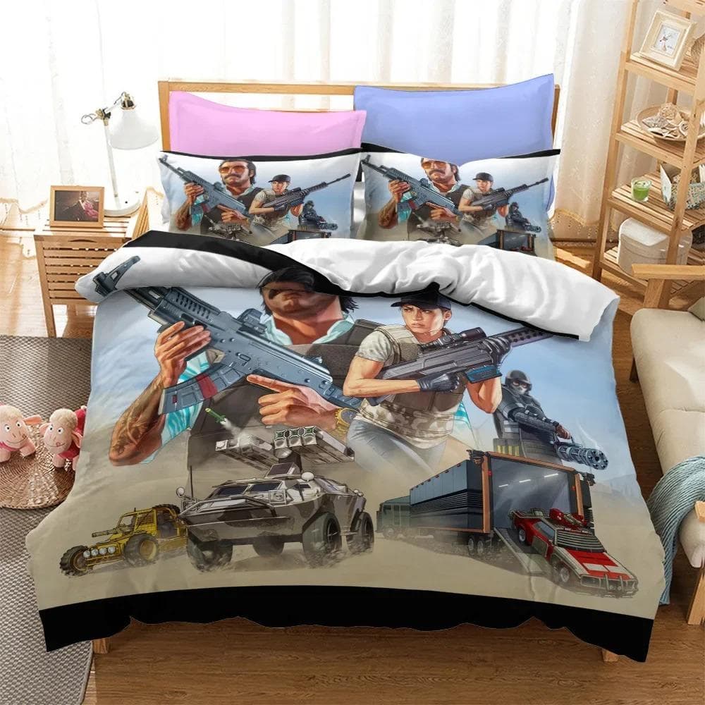 3D Cartoon Game Grand Theft Auto Duvet Cover with Pillow Cover Bedding Set Single Double Twin Full Queen King Bed Set Room Decor 70x133cm 2pcs