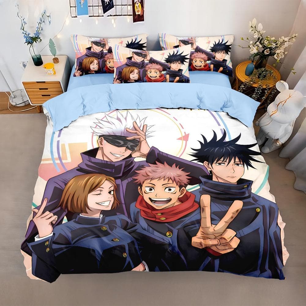 Jujutsu Kaisen Bedding Set,Japan Famous Anime Duvet Cover Sets,Satoru Gojo Quilt Cover and Pillowcases Single/Double/Queen/King 180x210cm 3pcs