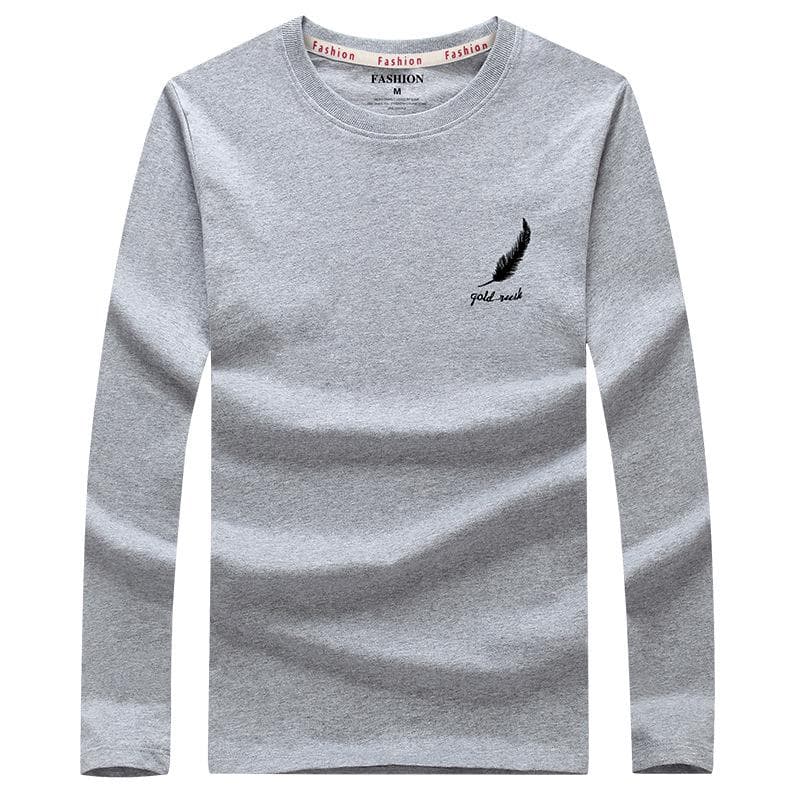 S-6XL Long Sleeved T-shirt Pure Cotton Warm Round Neck Tee Shirt Plus Size Casual Pullover Shirts 5XL gray