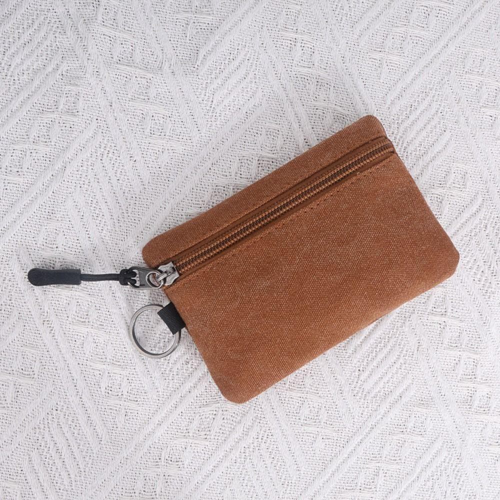 Canvas Mini Coin Wallet Bag Solid Color Zipper Key Bag Money Pocket Purse Women Men Small Card Holder Change Coin Purses brown