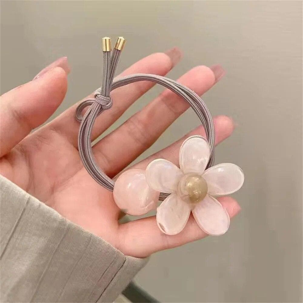 Flower Hair Rope Sweet Simple Style Acrylic Hair Tie For Women Ponytail Rubber Band Temperament Hair Accessories pink