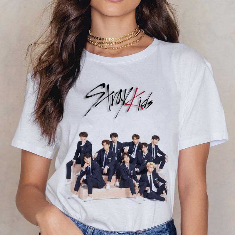 Stray Kids Harajuku Kpop Casual Short Sleeve T Shirt Women Fashion Ullzang Miroh T-Shirt K Pop Fan Tshirt 90S Korean Tops Female XL