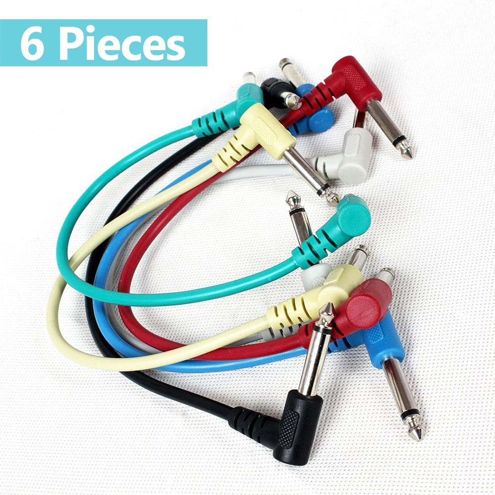 Colorful Guitar Effect Pedal Cables Instrument Audio Leads Patch Cord 21cm Length 1/4 Inch Right Angle TS Plug 6pcs/pack Pack of 6 multicolour