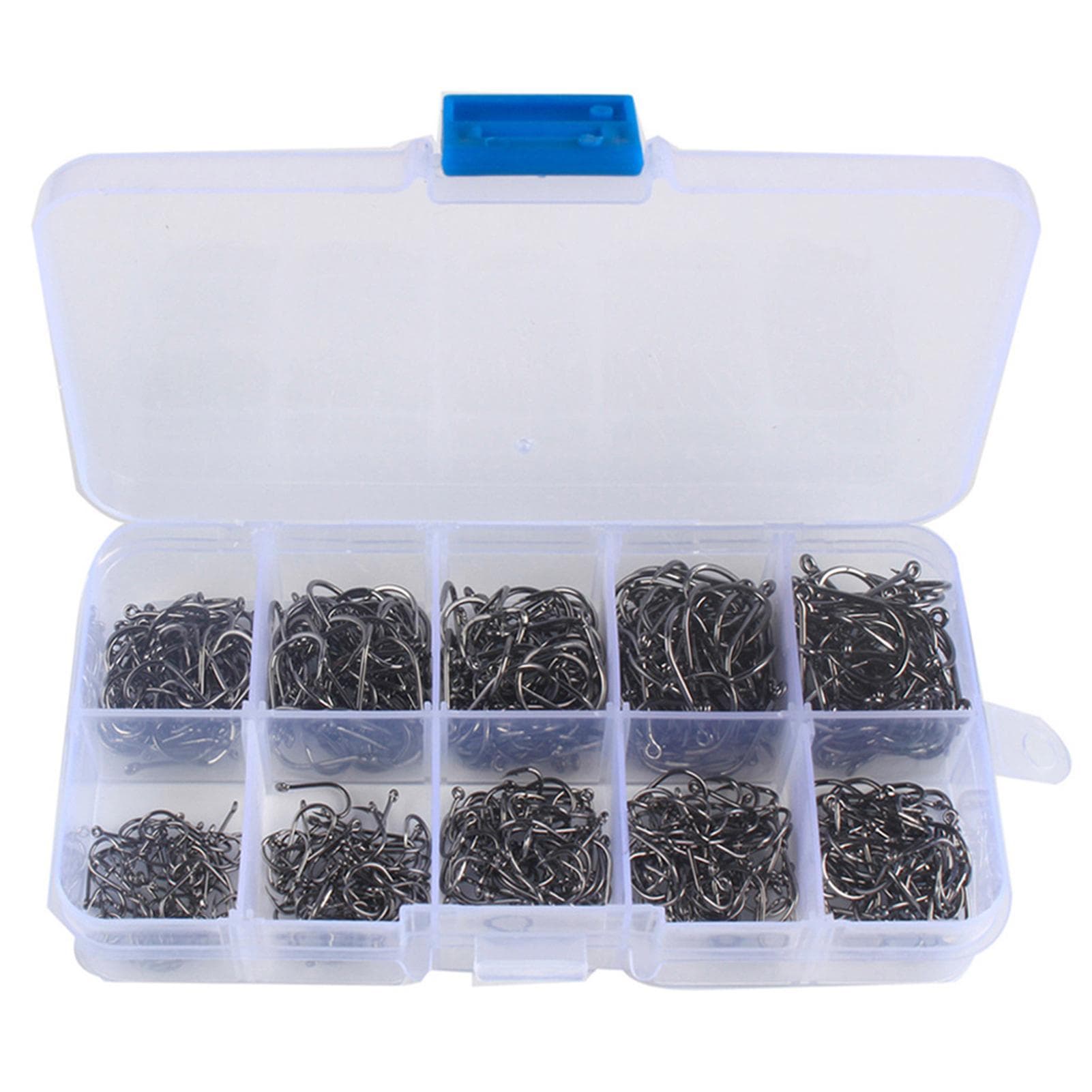 Fishhooks Fish Hooks with Barbs 10 Sizes Carbon Steel Fishing Hooks with Portable Storage Box 1000PCS