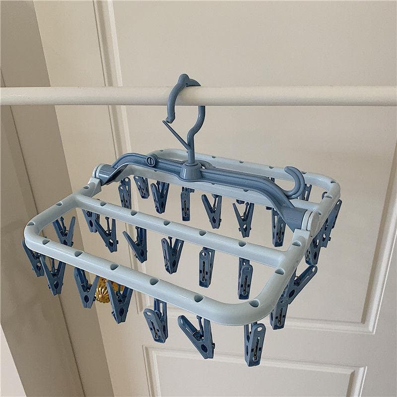 32 Clips Rotatable Sock Rack Folding Clothes Rack Windproof Socks Underwear Drying Rack Household Adults Storage Laundry Rack One size