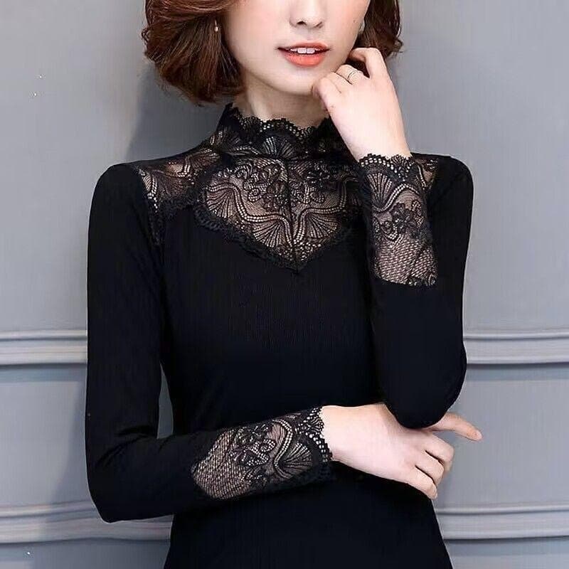 Lace Bottoming Shirt Lace Blouse Spring and Summer Korean Women's Thin Women's Small Shirt 6XL