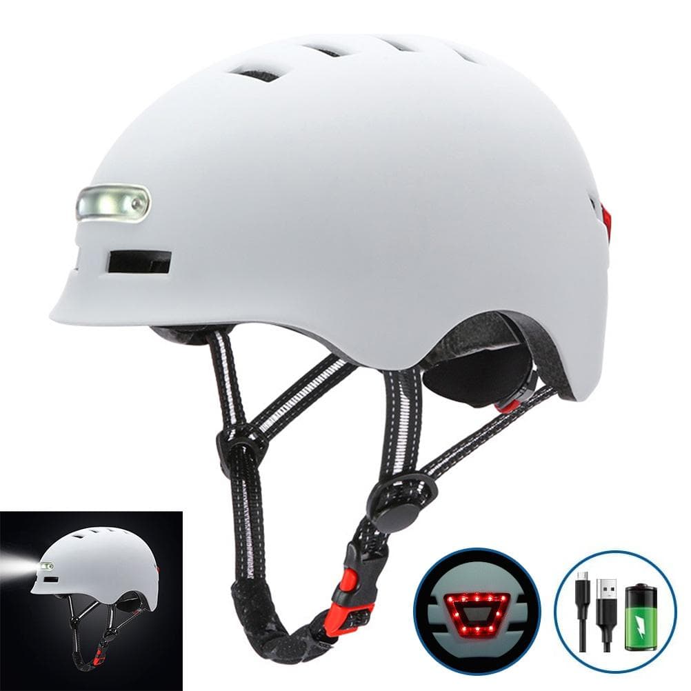 LED Light Cycling Helmet Electric Bicycle Helmet Lightweight Skateboard Wheel Skateboard Helmet S white