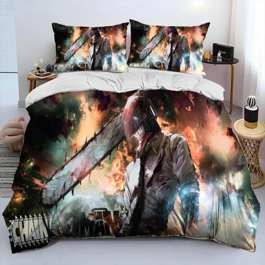 3D Anime Chainsaw Man Denji Cartoon Comforter Bedding Set,Duvet Cover Bed Set Quilt Cover Pillowcase,king Queen Size Bedding Set EU Double 200x200cm