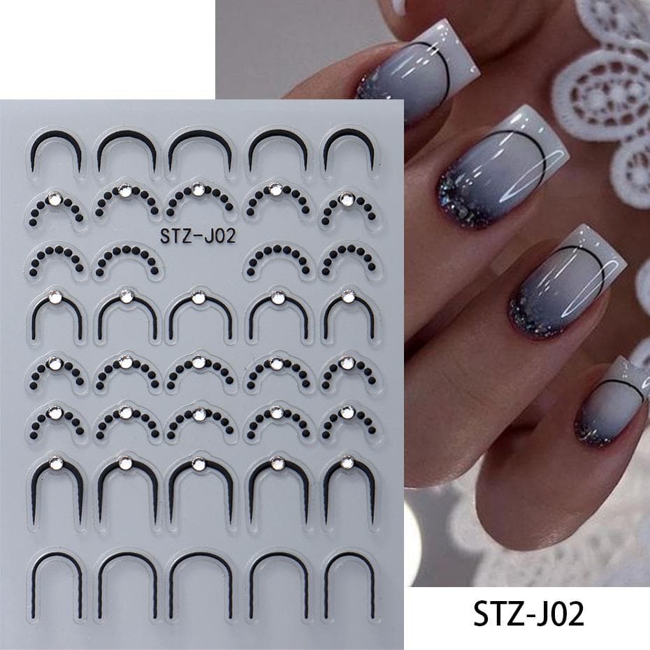 Silver Gold Lines Stripe Nail Sticker Decals Metal Strip Luxury Nails Slider 3D Self Adhesive Design Nail Art Stickers STZ-J02