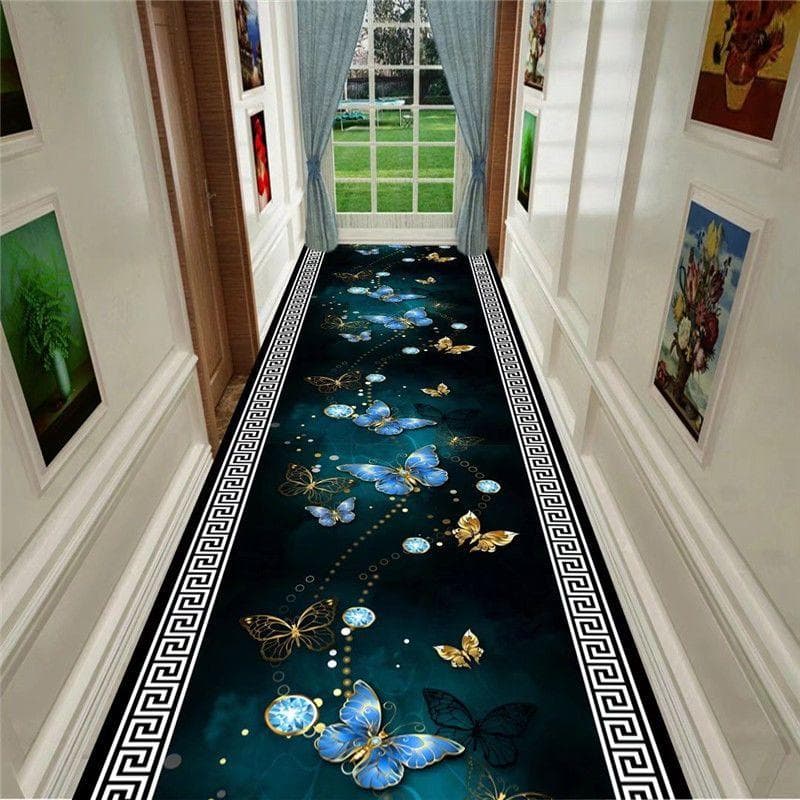 Golden Flower Pattern Lobby Long Carpet Rug For Stairway Hallway Bedroom Decor Corridor Aisle Party Wedding Anti Slip Mat 90x300cm