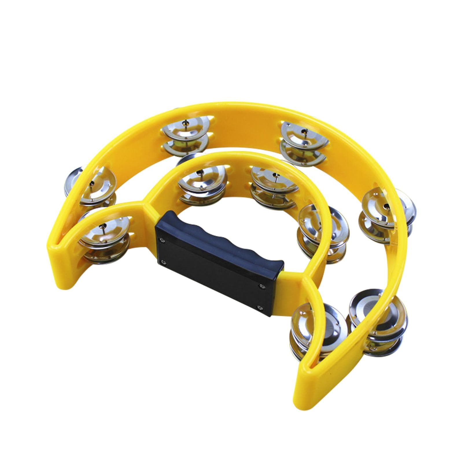 Double Row Handheld Tambourine Metal Jingles Hand Held Plastic Musical Percussion Drum Half Moon yellow