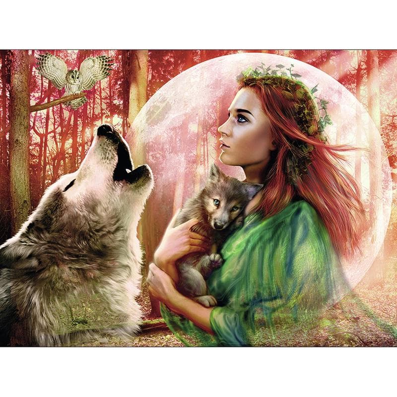 Full Round Drill Diamond Embroidery Woman and Wolf 5D DIY Diamond Painting Cross Stitch Rhinestone 20X30CM